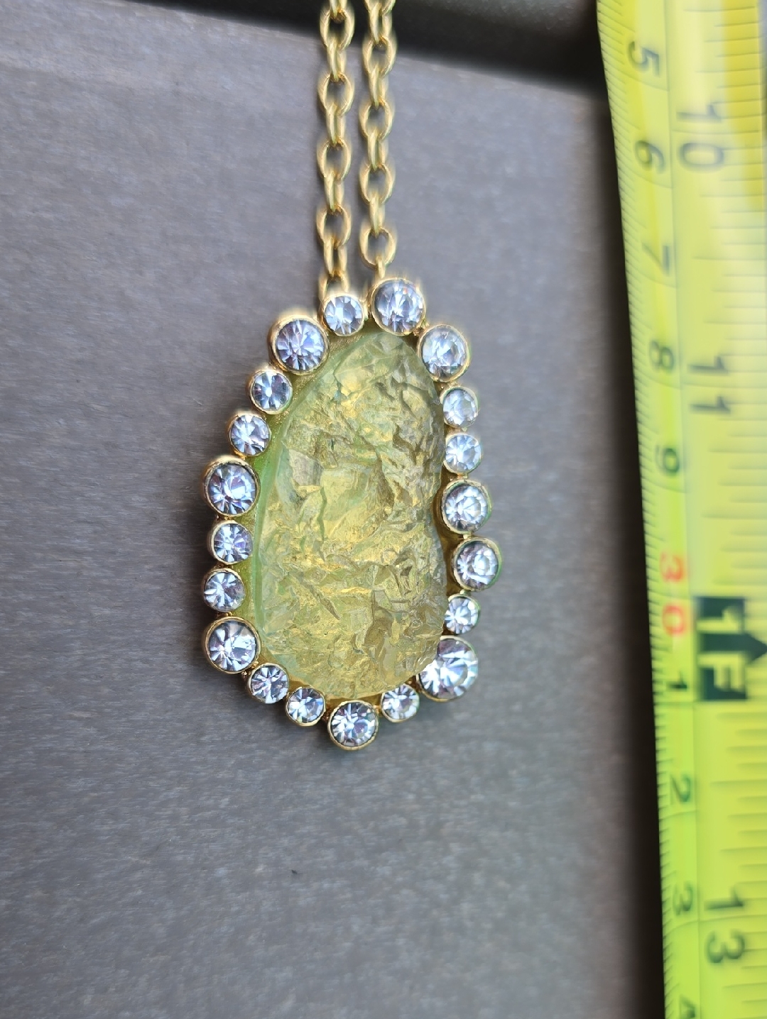 Gold-Tone Yellow Teardrop Necklace With Crystal Halo